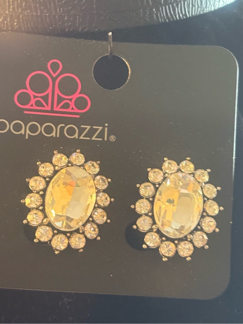 paparazzi silver Crystal Sunburst Earrings - clasp back